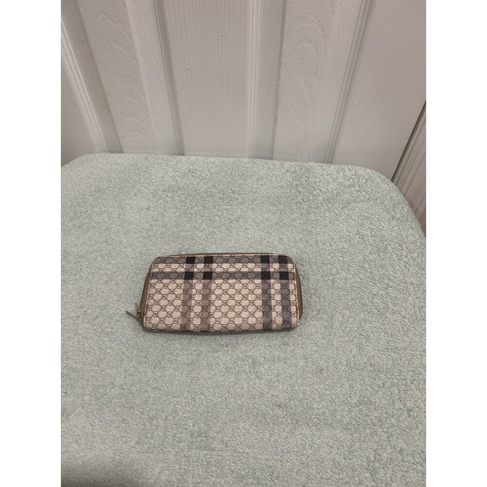 Women’s Double Zip Wallet Plaid Monogram Print Brown Beige Clutch Organizer